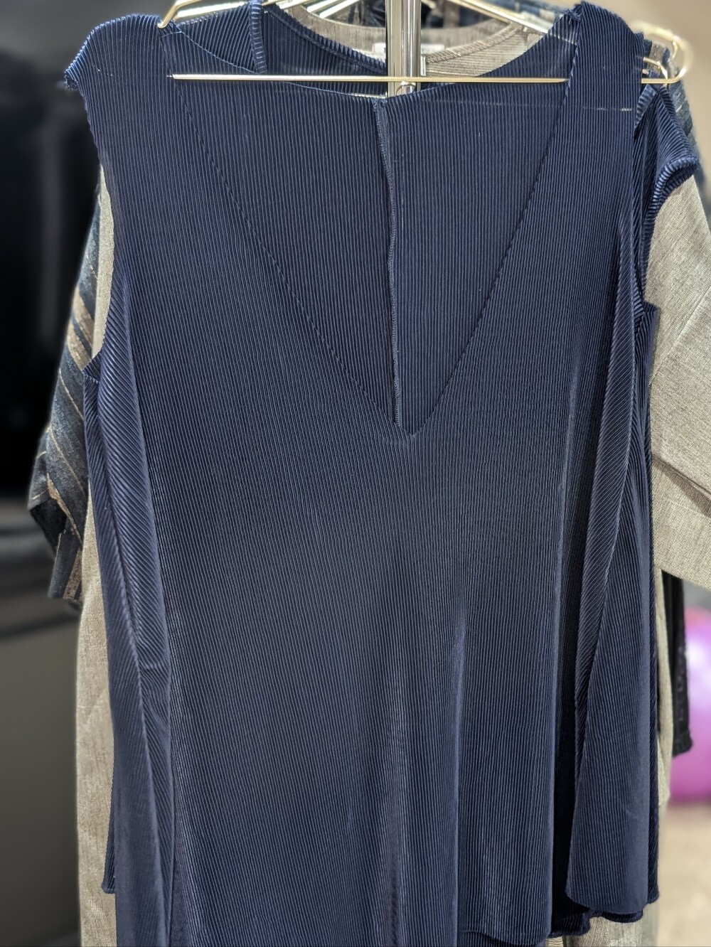 Sleeveless Navy Ribbed V-Neck Women’s Top